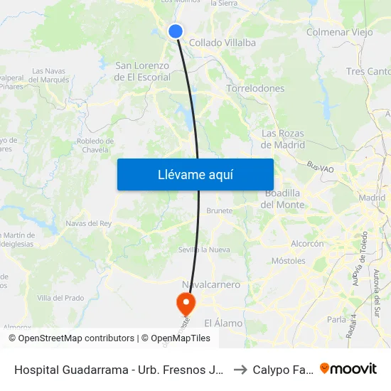 Hospital Guadarrama - Urb. Fresnos Jarosa to Calypo Fado map