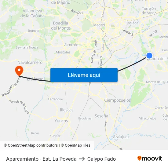 Aparcamiento - Est. La Poveda to Calypo Fado map