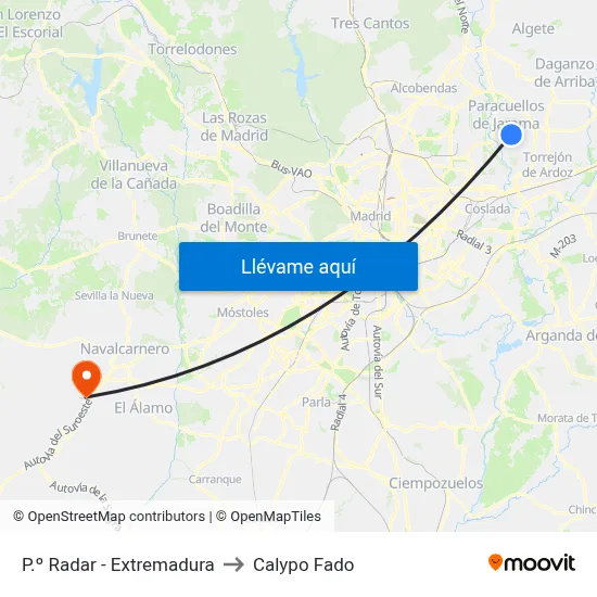 P.º Radar - Extremadura to Calypo Fado map