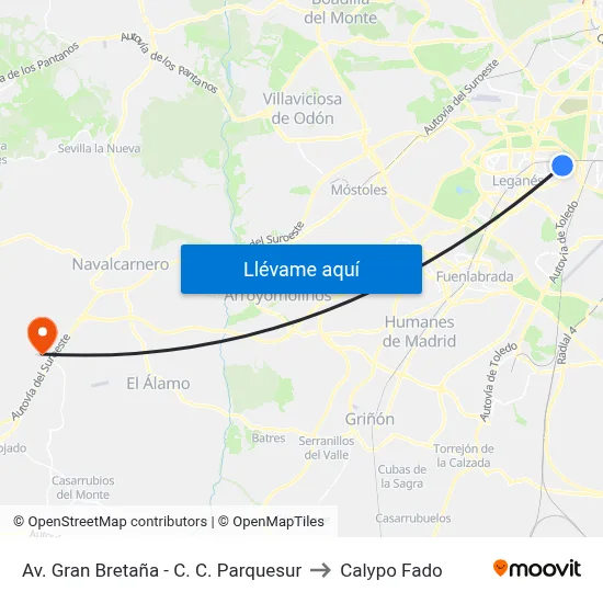 Av. Gran Bretaña - C. C. Parquesur to Calypo Fado map