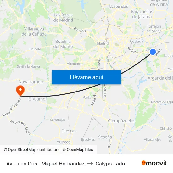 Av. Juan Gris - Miguel Hernández to Calypo Fado map