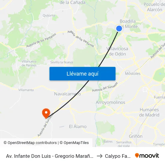 Av. Infante Don Luis - Gregorio Marañón to Calypo Fado map