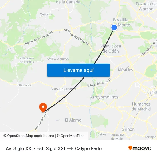 Av. Siglo XXI - Est. Siglo XXI to Calypo Fado map