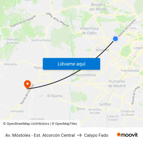 Av. Móstoles - Est. Alcorcón Central to Calypo Fado map