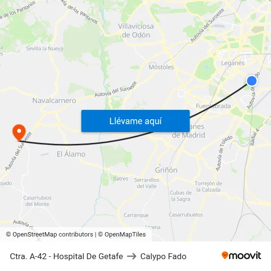 Ctra. A-42 - Hospital De Getafe to Calypo Fado map