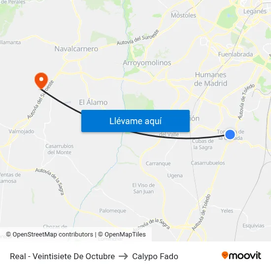 Real - Veintisiete De Octubre to Calypo Fado map