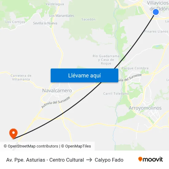 Av. Ppe. Asturias - Centro Cultural to Calypo Fado map
