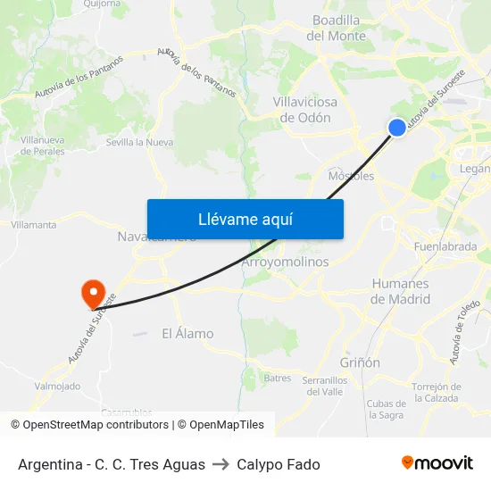 Argentina - C. C. Tres Aguas to Calypo Fado map