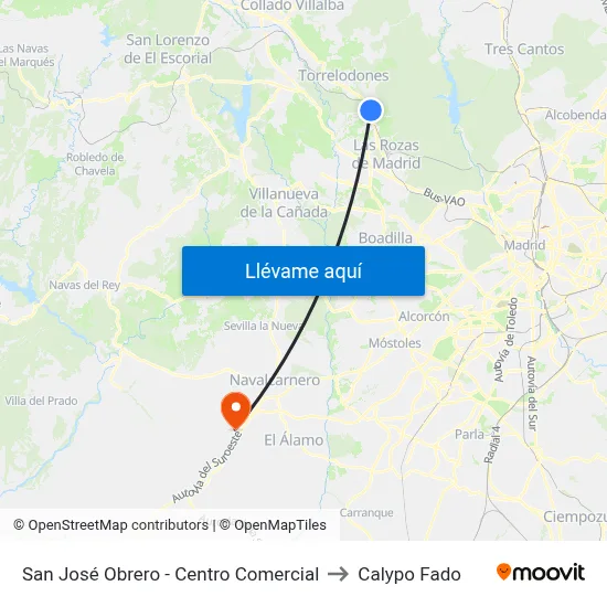 San José Obrero - Centro Comercial to Calypo Fado map