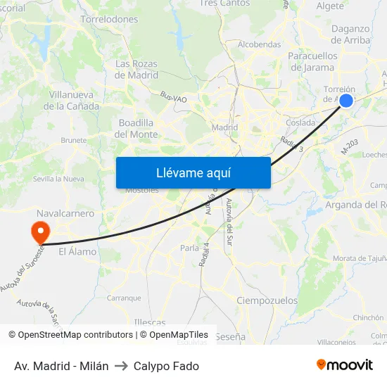 Av. Madrid - Milán to Calypo Fado map
