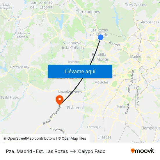 Pza. Madrid - Est. Las Rozas to Calypo Fado map