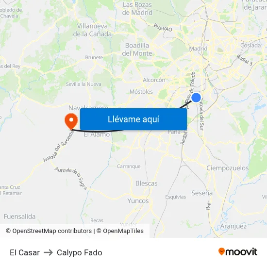 El Casar to Calypo Fado map