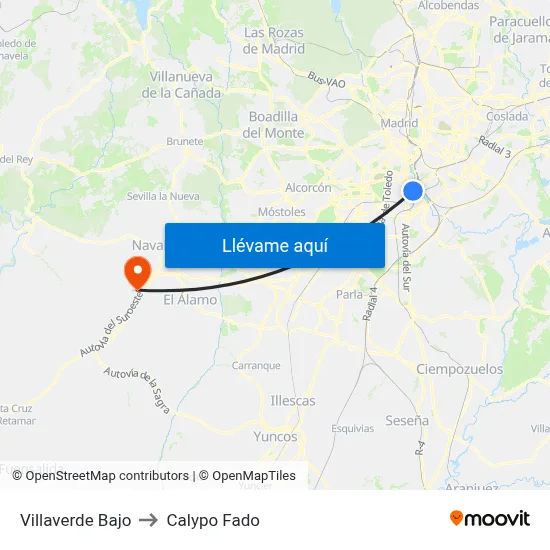 Villaverde Bajo to Calypo Fado map