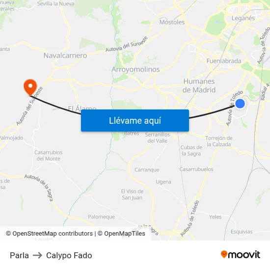 Parla to Calypo Fado map