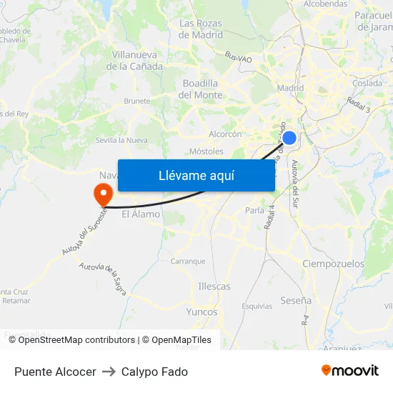 Puente Alcocer to Calypo Fado map