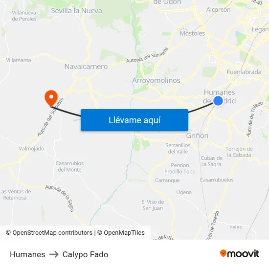 Humanes to Calypo Fado map