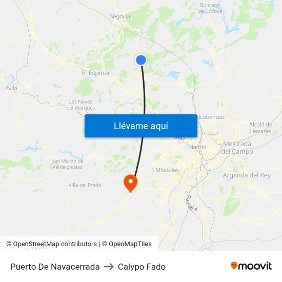 Puerto De Navacerrada to Calypo Fado map