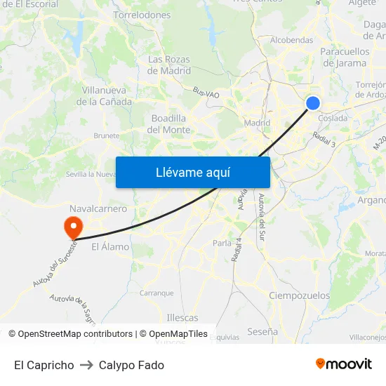 El Capricho to Calypo Fado map