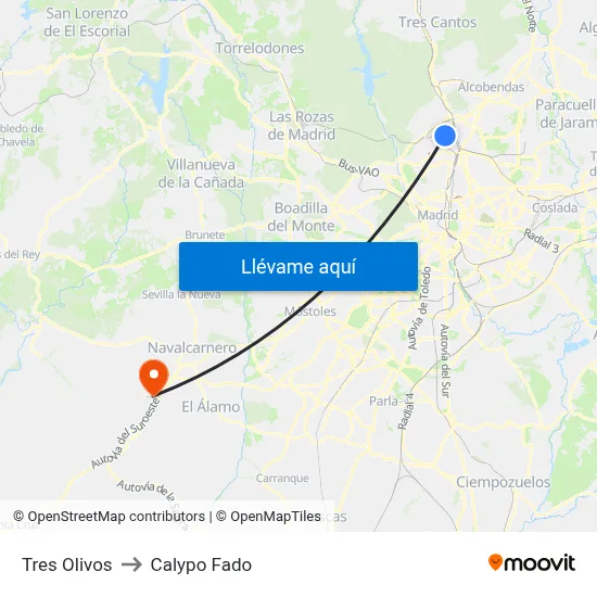 Tres Olivos to Calypo Fado map