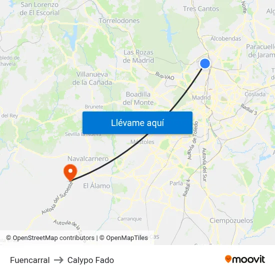 Fuencarral to Calypo Fado map