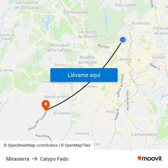 Mirasierra to Calypo Fado map