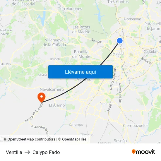 Ventilla to Calypo Fado map