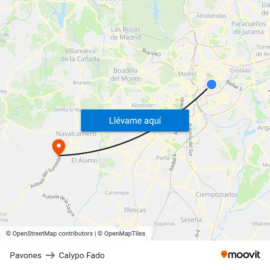 Pavones to Calypo Fado map