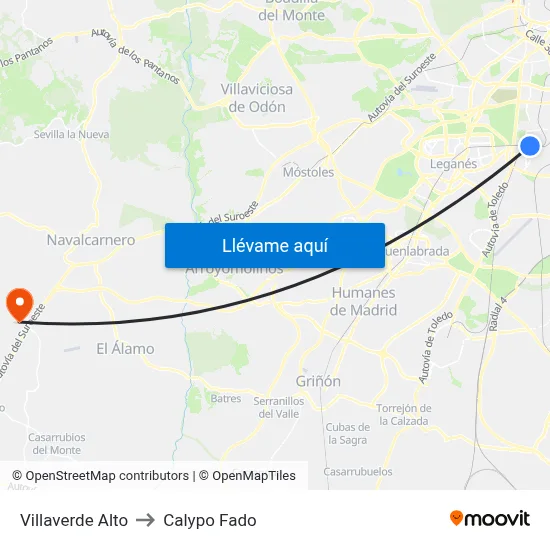 Villaverde Alto to Calypo Fado map