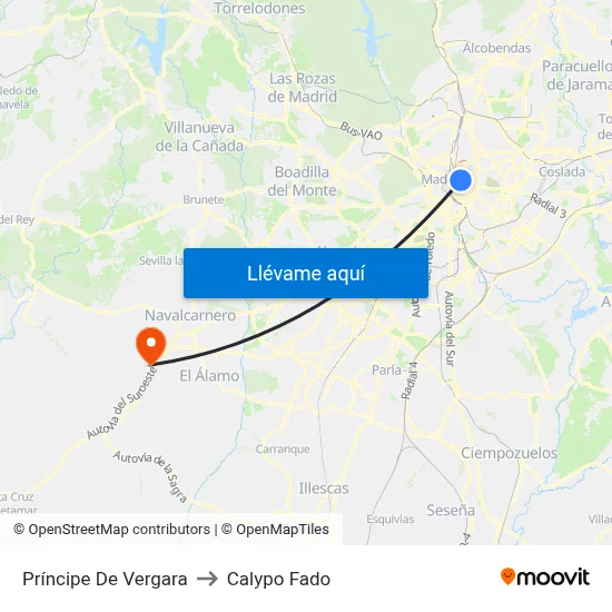 Príncipe De Vergara to Calypo Fado map