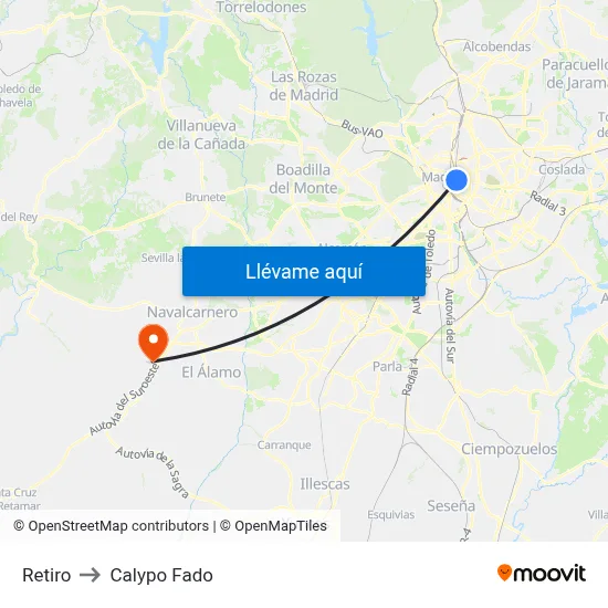 Retiro to Calypo Fado map
