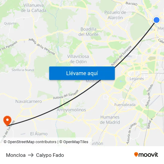 Moncloa to Calypo Fado map