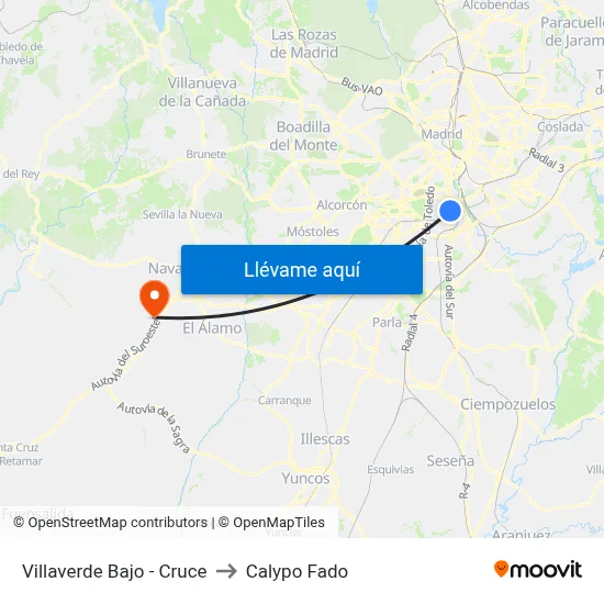 Villaverde Bajo - Cruce to Calypo Fado map