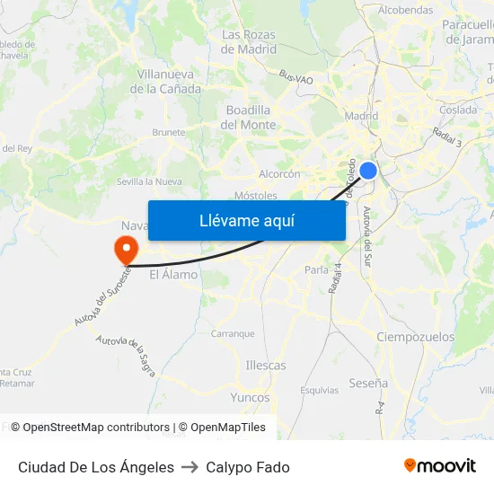 Ciudad De Los Ángeles to Calypo Fado map