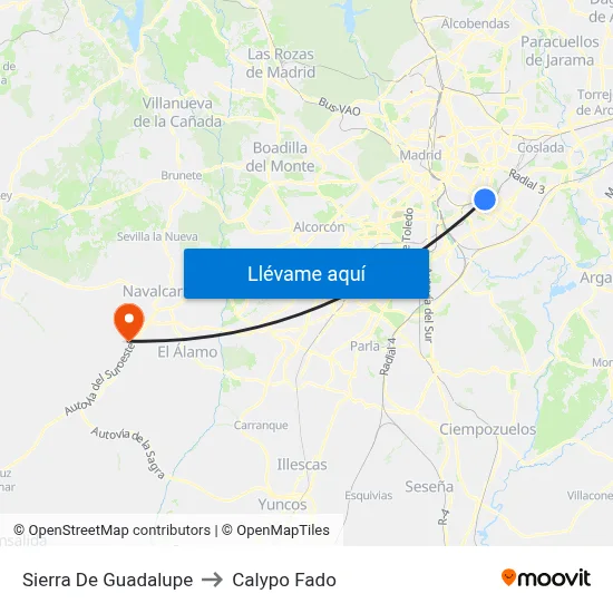 Sierra De Guadalupe to Calypo Fado map