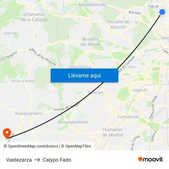 Valdezarza to Calypo Fado map