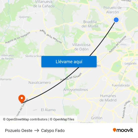Pozuelo Oeste to Calypo Fado map