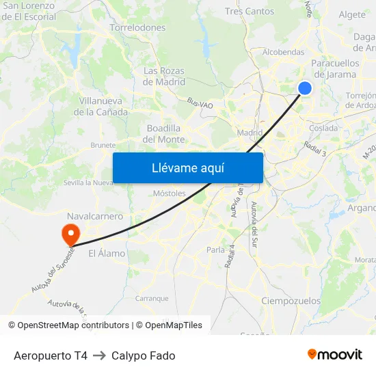 Aeropuerto T4 to Calypo Fado map