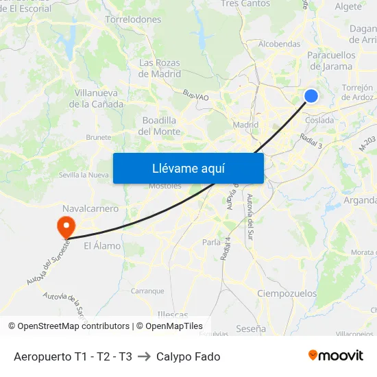 Aeropuerto T1 - T2 - T3 to Calypo Fado map