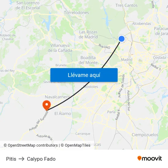 Pitis to Calypo Fado map