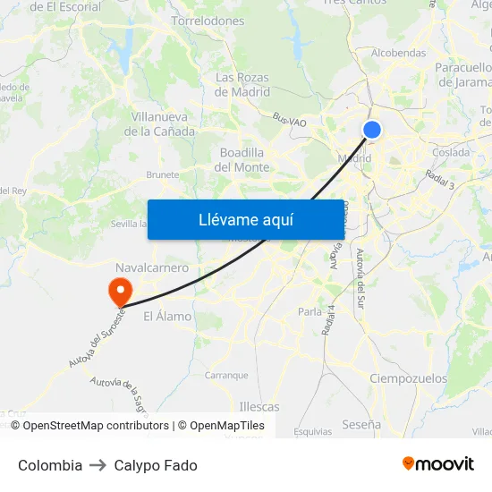 Colombia to Calypo Fado map