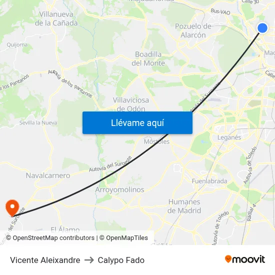 Vicente Aleixandre to Calypo Fado map