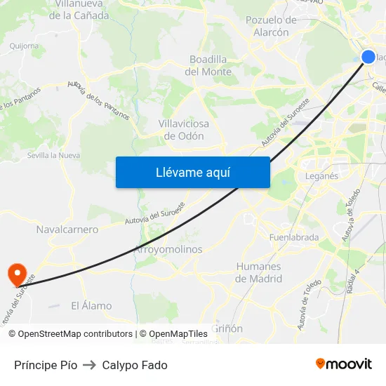 Príncipe Pío to Calypo Fado map