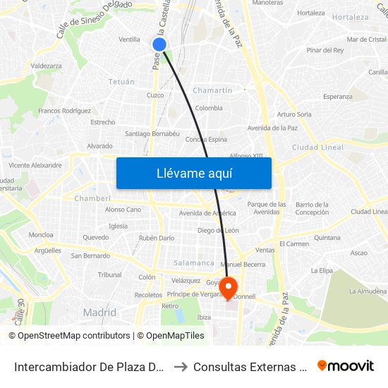 Intercambiador De Plaza De Castilla to Consultas Externas General map