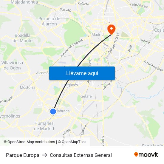 Parque Europa to Consultas Externas General map