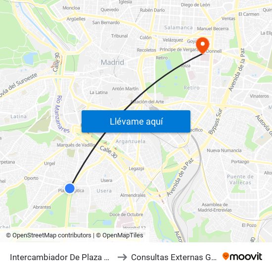 Intercambiador De Plaza Elíptica to Consultas Externas General map