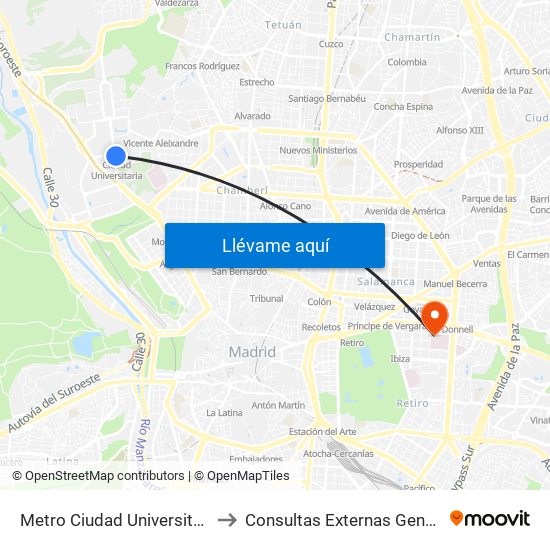 Metro Ciudad Universitaria to Consultas Externas General map