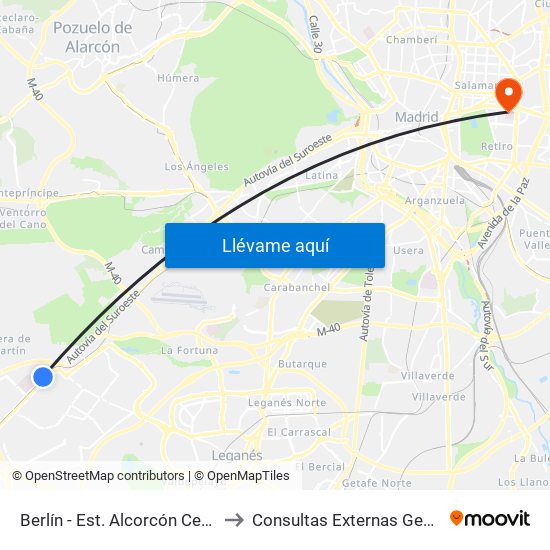 Berlín - Est. Alcorcón Central to Consultas Externas General map