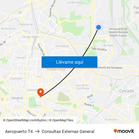 Aeropuerto T4 to Consultas Externas General map