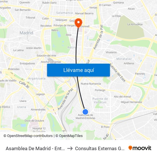 Asamblea De Madrid - Entrevías to Consultas Externas General map