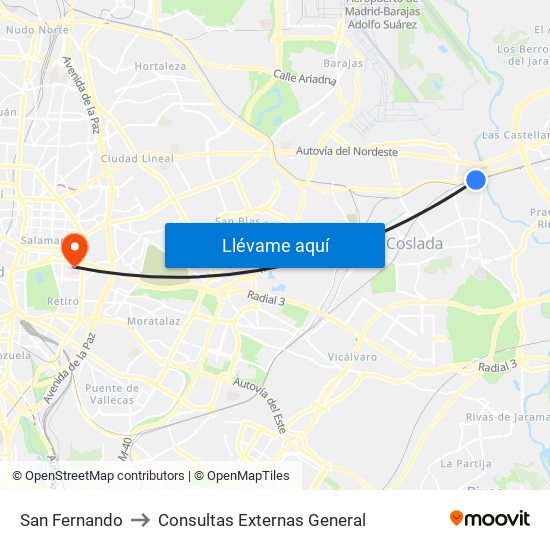 San Fernando to Consultas Externas General map